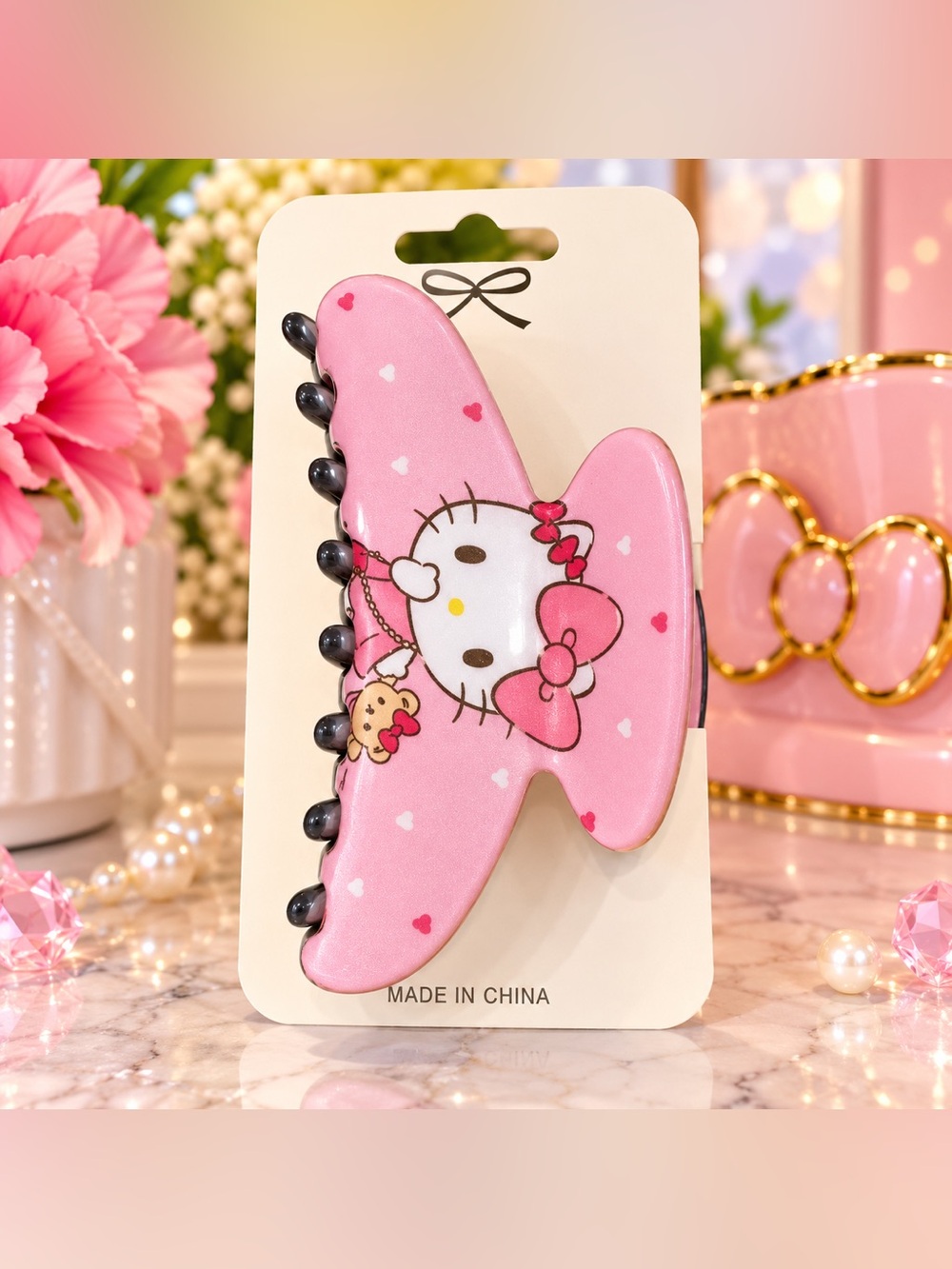 Hello Kitty Pink Bear Hair Claw Clip NWT 3”